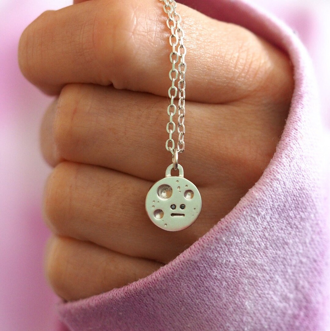 Full Moon Necklace / Recycled Silver / Black Diamond Eyes