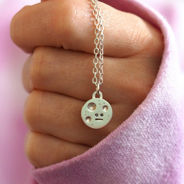Full Moon Necklace / Recycled Silver / Black Diamond Eyes / Moon Pendant / Silver Moon Necklace / Gift For Girlfriend / RockCakes / Hastings