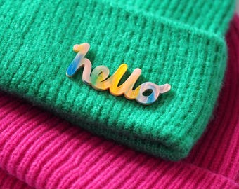 Hello Brooch: Laser Cut Acrylic Pin, Playful Accessory