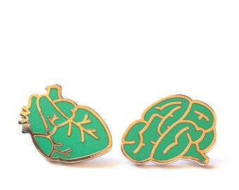 Follow Your Heart and Use Your Brain / Enamel Pin Badges / Mint Green / Teacher Gift / Nurse Lanyard / Heart and Brain Pins / RockCakes