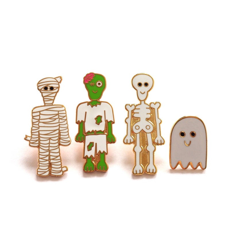 Skeleton and Ghost Pin Badges / Enamel Pins / Ghost Brooch / Skeleton Brooch/ Halloween Pins / RockCakes image 7