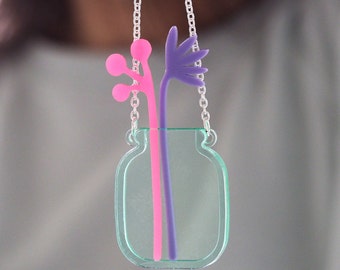 Vase & Flower Pendant / Laser Cut Acrylic Necklace / Flower Jewellery / Spring Jewellery / Gift for Mum / Vase Necklace / RockCakes