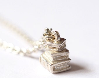 Book Pile Necklace / Recycled Sterling Silver / Handmade Book Necklace / Book Lover / Handmade in Hastings / RockCakes