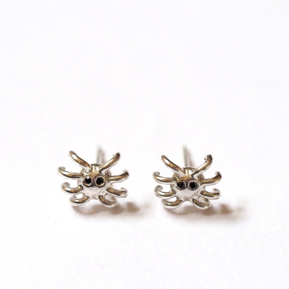 Spider Earrings / Recycled Sterling Silver / Black Diamond