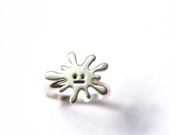 Splat Ring, Silver Stacking Ring, Fun Silver Ring, Silver and Black Diamond Ring, RockCakes Stacking Ring