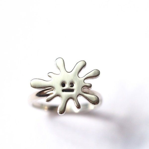 Splat Ring, Silver Stacking Ring, Fun Silver Ring, Silver and Black Diamond Ring, RockCakes Stacking Ring