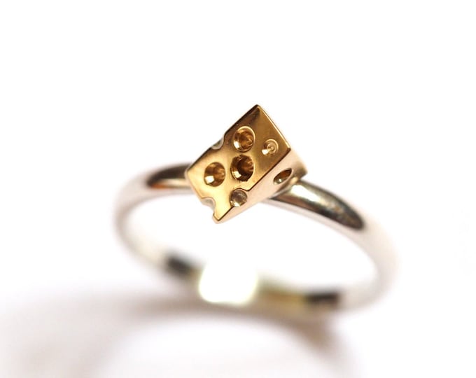 Cheese Ring / Recycled Sterling Silver / 9ct Yellow Gold / Cheese Lover / Cheese Gift / Forever Ring / Handmade Jewellery / RockCakes