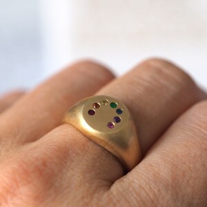 Rainbow Signet Ring in Gold, Sapphires, Emerald and Ruby image 9