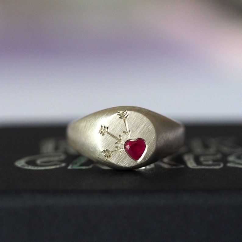 Ruby Heart Signet Ring / Handmade Ruby Ring / Faceted Ruby Heart / Silver Ruby Ring / Signet Ring / RockCakes image 7