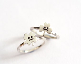 Clover Rings / Recycled Sterling Silver / Black Diamond Eyes / Lucky Rings / Not So Lucky Clover / Stacking Rings / RockCakes