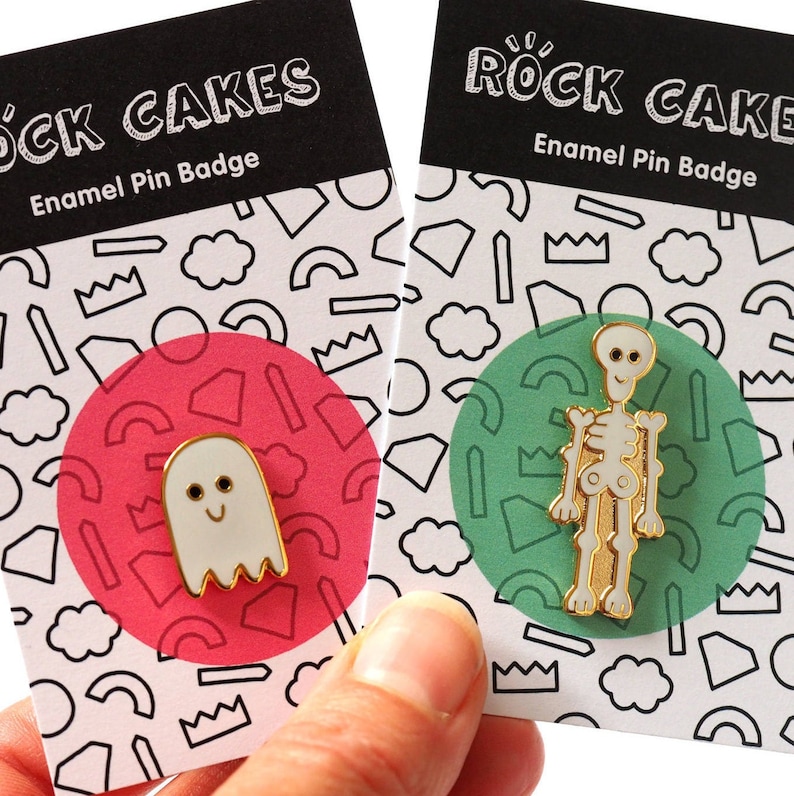 Skeleton and Ghost Pin Badges / Enamel Pins / Ghost Brooch / Skeleton Brooch/ Halloween Pins / RockCakes image 2