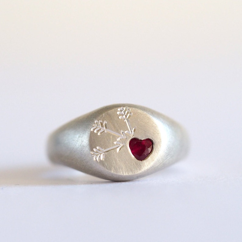 Ruby Heart Signet Ring / Handmade Ruby Ring / Faceted Ruby Heart / Silver Ruby Ring / Signet Ring / RockCakes image 3