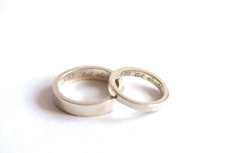 Pair Of Personalised Wedding Bands Silver Wedding Rings Etsy