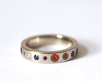 Planet Ring / Recycled Sterling Silver / Eternity Ring / Alternative Wedding Ring / Forever Ring / Sapphire, Diamond, Ruby / RockCakes