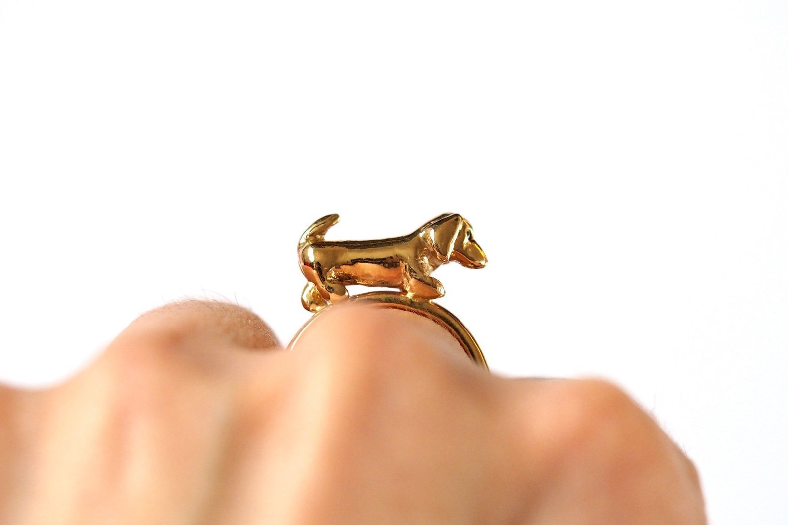 Sausage Dog Ring 9ct Gold With Black Diamond Eyes Etsy