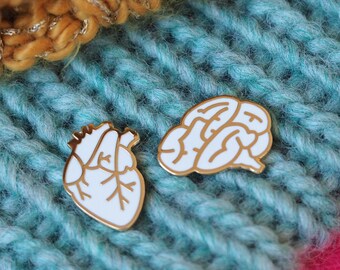 Heart and Brain Enamel Pin Badges / Anatomical Heart Brooch / Brain Brooch / Mindfulness / Graduation Gift / Nurse Lanyard / Teacher Gift