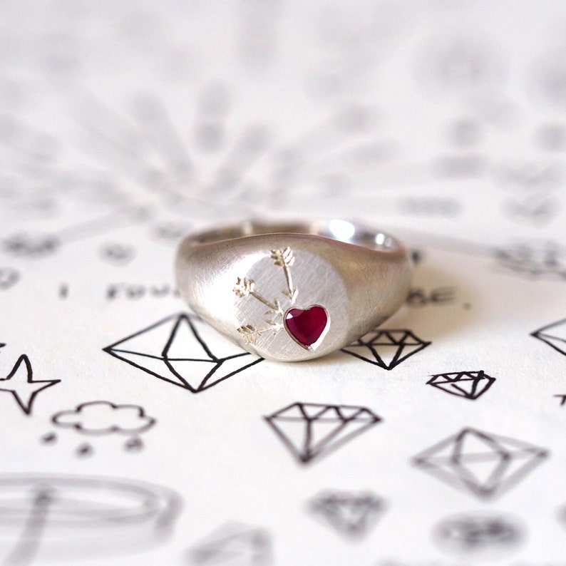 Ruby Heart Signet Ring / Handmade Ruby Ring / Faceted Ruby Heart / Silver Ruby Ring / Signet Ring / RockCakes image 9