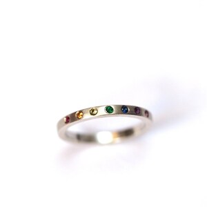 Skinny Rainbow Band / Recycled Sterling Silver / Rainbow Ring / Sapphire / Ruby / Emerald / Amethyst / Natural Gemstones / RockCakes image 2