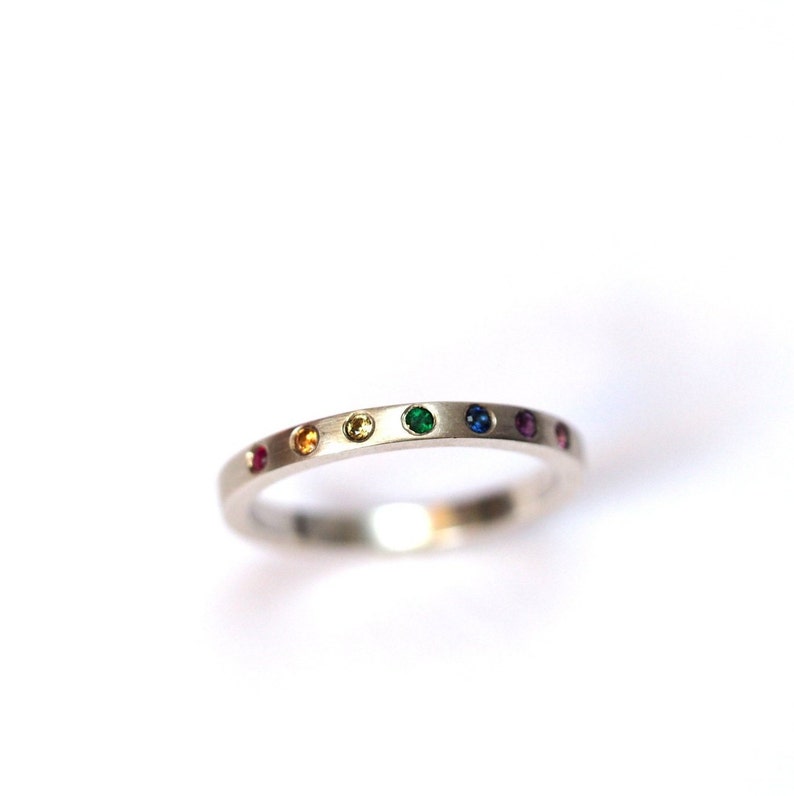 Skinny Rainbow Band / Recycled Sterling Silver / Rainbow Ring / Sapphire / Ruby / Emerald / Amethyst / Natural Gemstones / RockCakes image 2