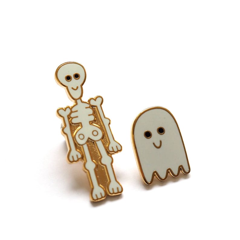 Skeleton and Ghost Pin Badges / Enamel Pins / Ghost Brooch / Skeleton Brooch/ Halloween Pins / RockCakes image 9