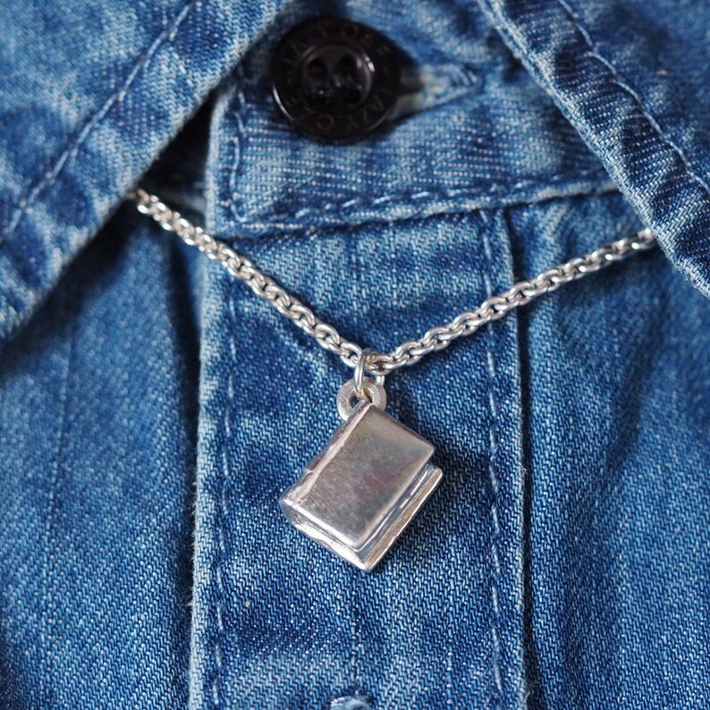 Book Necklace Book Necklace Silver Book Book Lover Gift Etsy