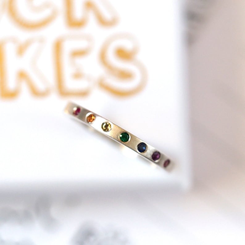 Skinny Rainbow Band / Recycled Sterling Silver / Rainbow Ring / Sapphire / Ruby / Emerald / Amethyst / Natural Gemstones / RockCakes image 5