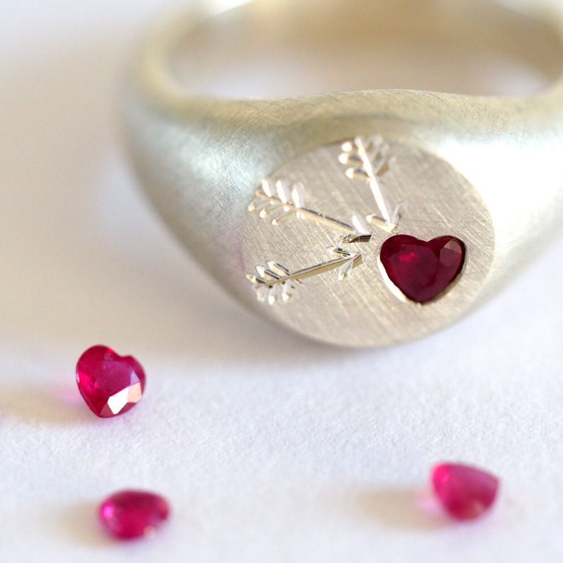 Ruby Heart Signet Ring / Handmade Ruby Ring / Faceted Ruby Heart / Silver Ruby Ring / Signet Ring / RockCakes image 4