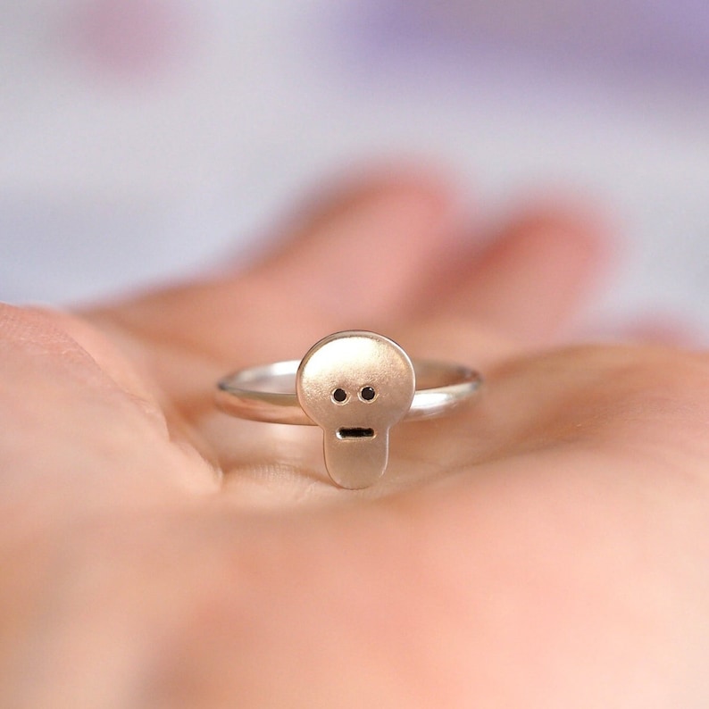 Skull Ring / Recycled Silver / Black Diamond Eyes / Skull Stacking Ring / RockCakes image 1