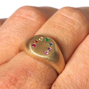 Rainbow Signet Ring in Gold, Sapphires, Emerald and Ruby image 6