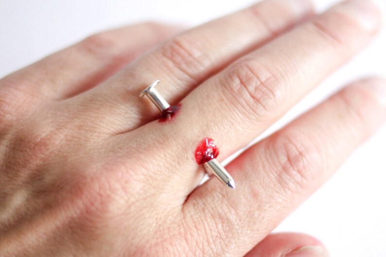 Nail Through Finger Ring Handmade Sterling Silver Halloween Etsy