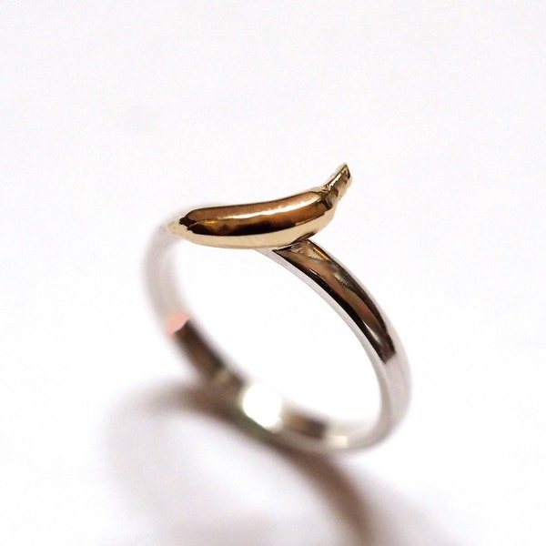 Banana Ring, Handmade in Sterling Silver with Solid 9ct Gold Banana