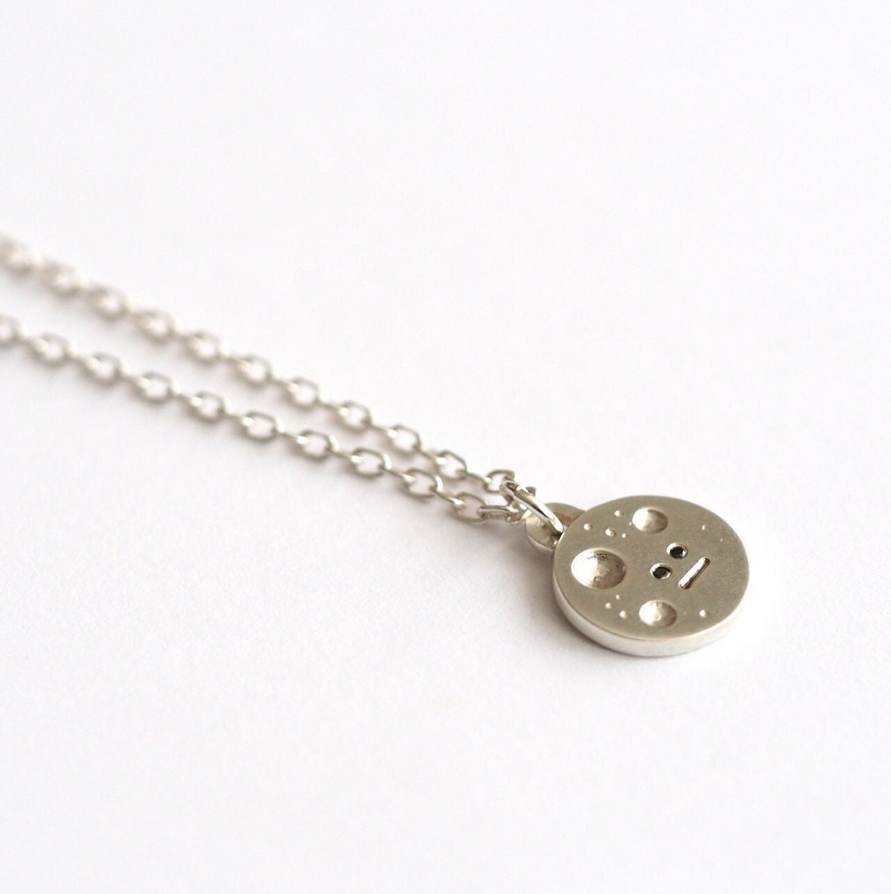 Full Moon Necklace / Recycled Silver / Black Diamond Eyes