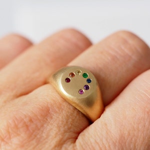 Rainbow Signet Ring in Gold, Sapphires, Emerald and Ruby image 8