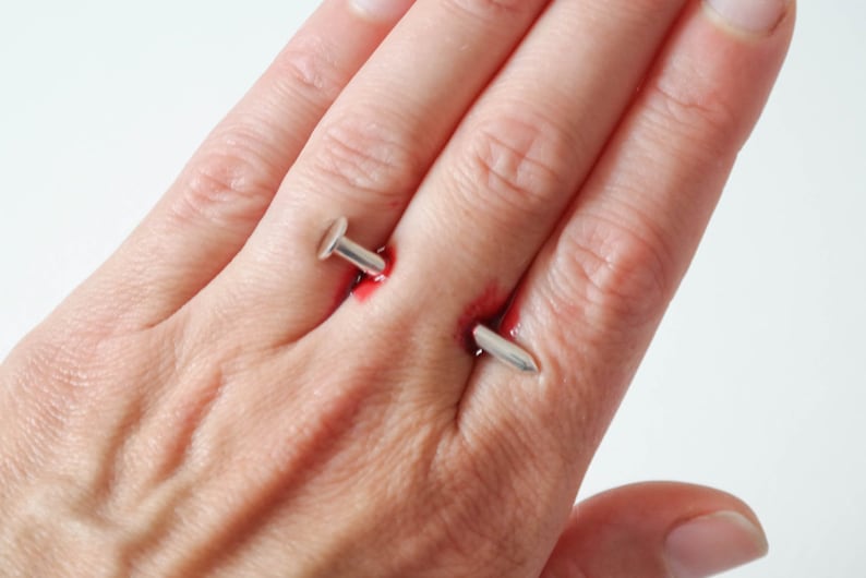 Nail Through Finger Ring Handmade Sterling Silver Halloween Etsy