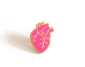 Anatomical Heart Pin Badge, Enamel Pin, Gift For Her, Neon Pink Pin Badge, Romantic Gift, Lapel Pin, RockCakes