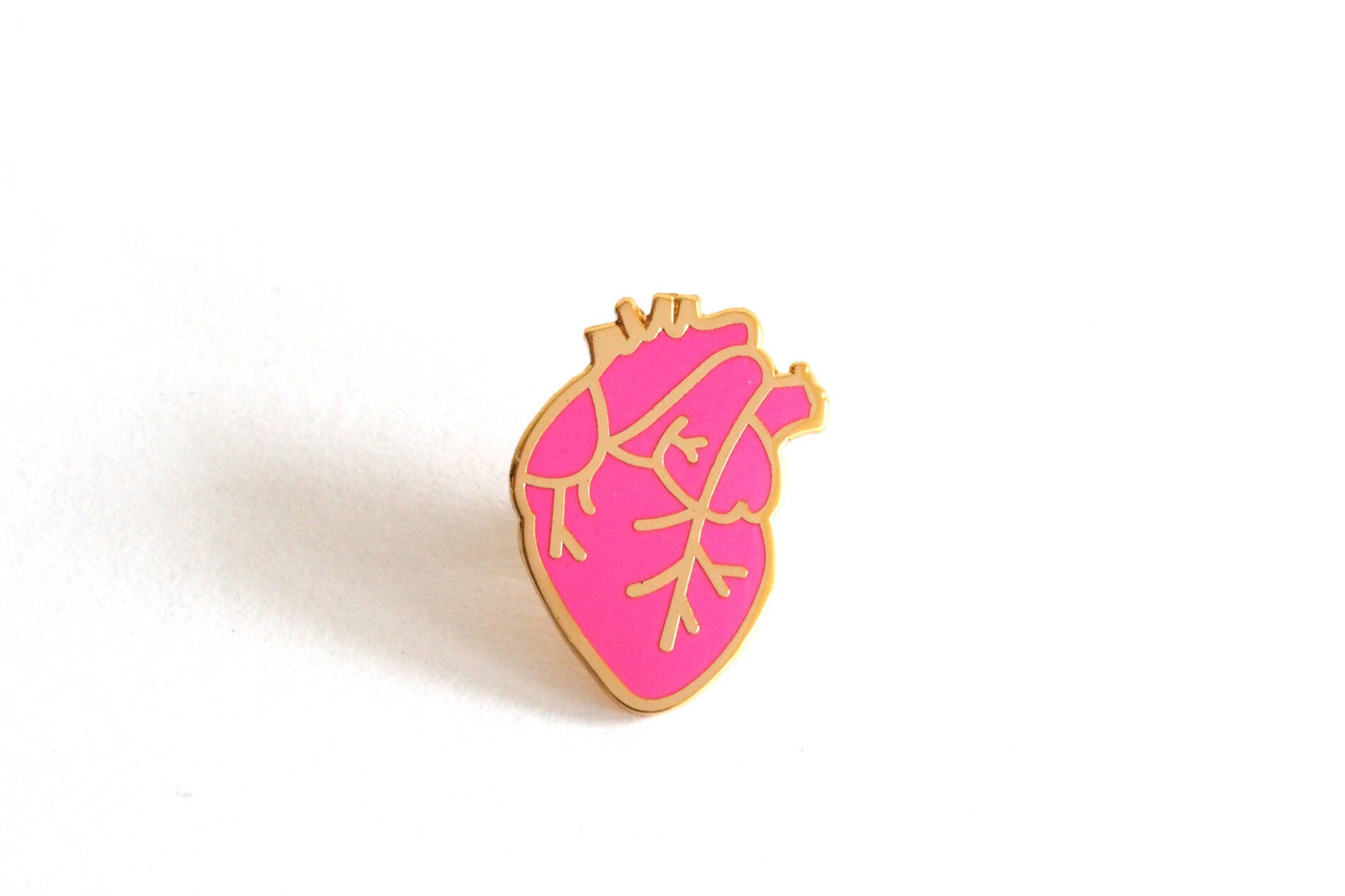 Anatomical Heart Pin Badge, Enamel Pin, Gift For Her, Neon Pink Pin B…
