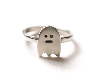 Ghost Ring / Recycled Sterling Silver / Black Diamond Eyes / Handmade Ghost Ring / Gift for Her / Friendly Ghost / RockCakes