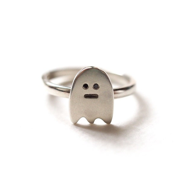 Ghost Ring / Recycled Sterling Silver / Black Diamond Eyes / Handmade Ghost Ring / Gift for Her / Friendly Ghost / RockCakes