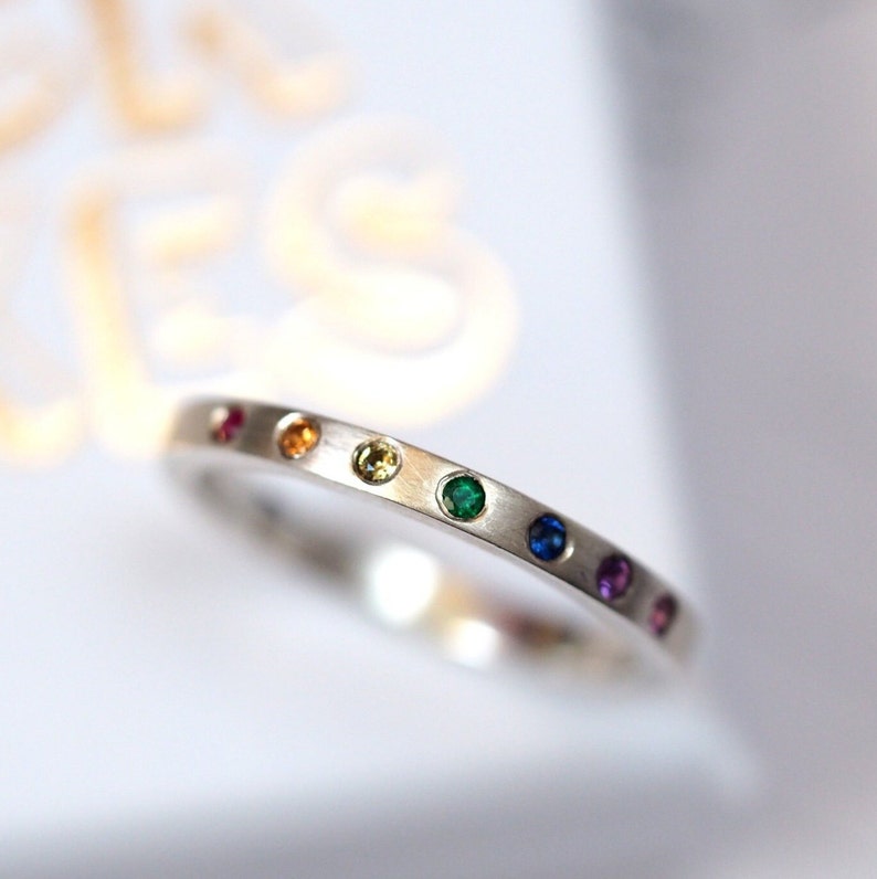 Skinny Rainbow Band / Recycled Sterling Silver / Rainbow Ring / Sapphire / Ruby / Emerald / Amethyst / Natural Gemstones / RockCakes image 4
