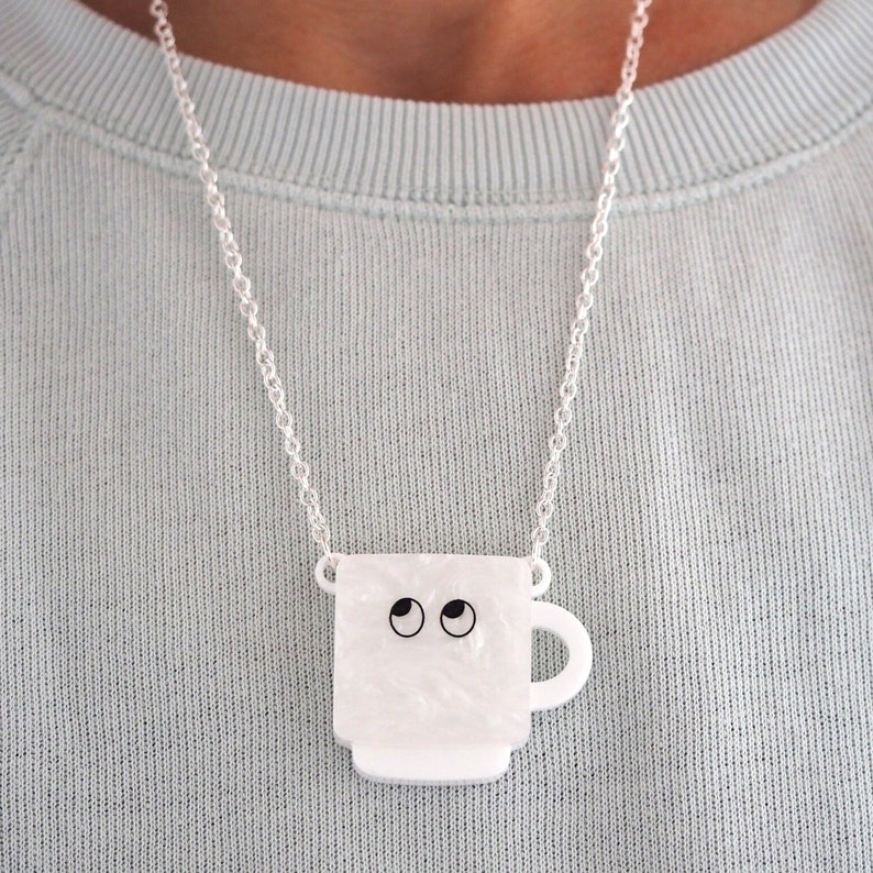 Kawaii Pen Pot Necklace: Laser Cut Acrylic Stationery Mug Pendant image 7
