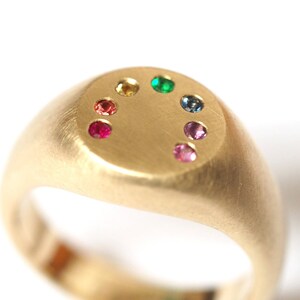Rainbow Signet Ring in Gold, Sapphires, Emerald and Ruby image 4