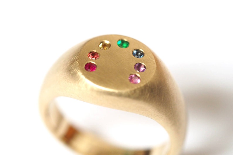 Rainbow Signet Ring in Gold, Sapphires, Emerald and Ruby image 4