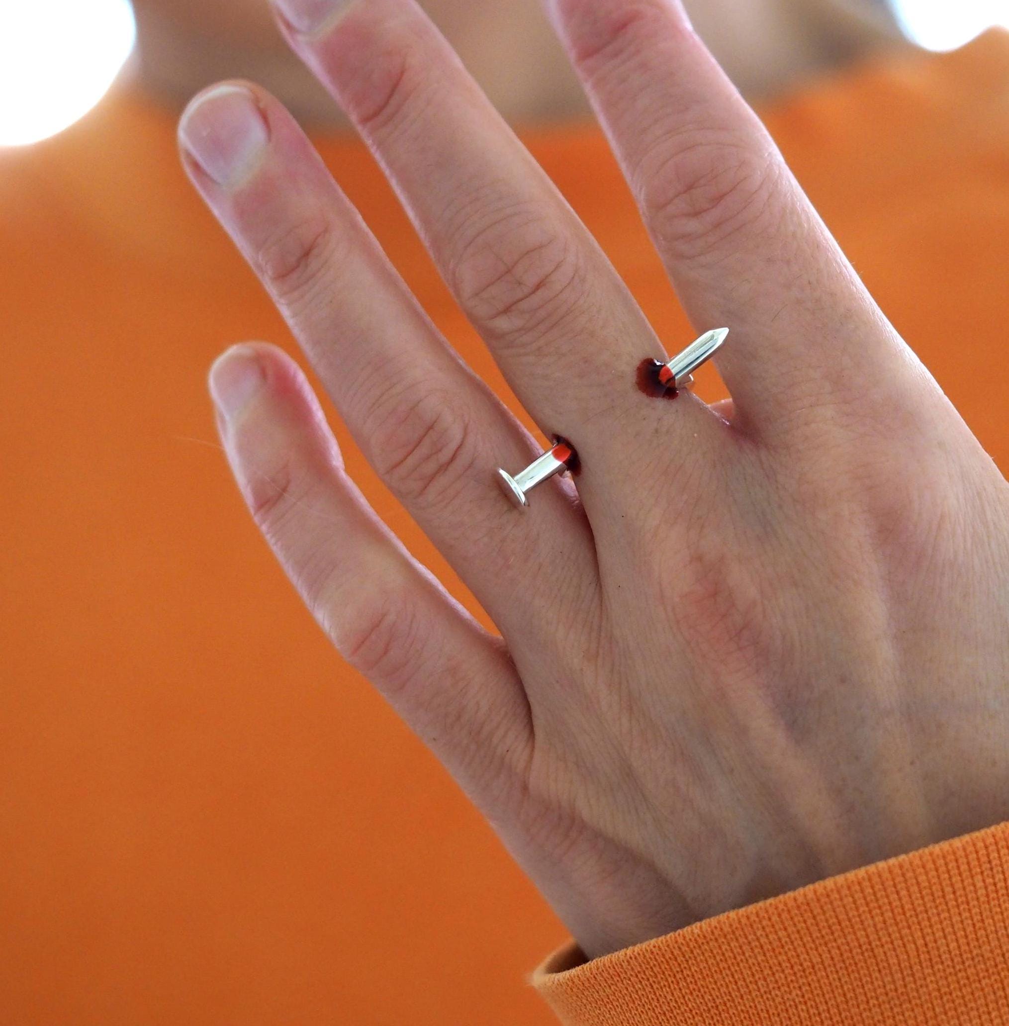 Nail Through Finger Ring: Recycled Sterling Silver Halloween 