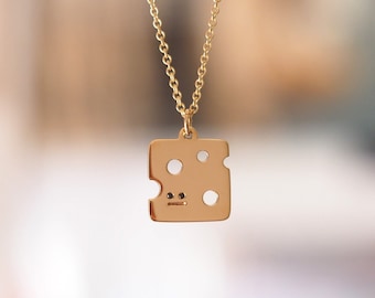 Cheese Necklace / Recycled 9ct Yellow Gold / Black Diamonds / Cheese Lover / Cheese Slice / Gold Cheese / RockCakes