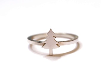 Evergreen Tree Ring, Handmade Silver Tree Ring, Super Dinky Tree Stacking Ring, RockCakes, uk