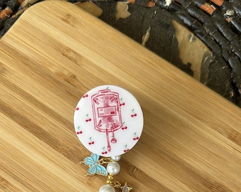 Cherries and IV Fluid Badge Reel, Alligator Swivel Clip, Charms, Customizable