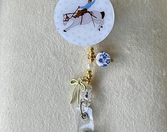 Cowboy Badge Reel, Stars, Western, Customizable, Alligator Swivel Clip, Charms