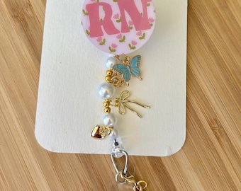 Tulip Job Title Badge Reel, Customizable, Alligator Swivel Clip, Charms