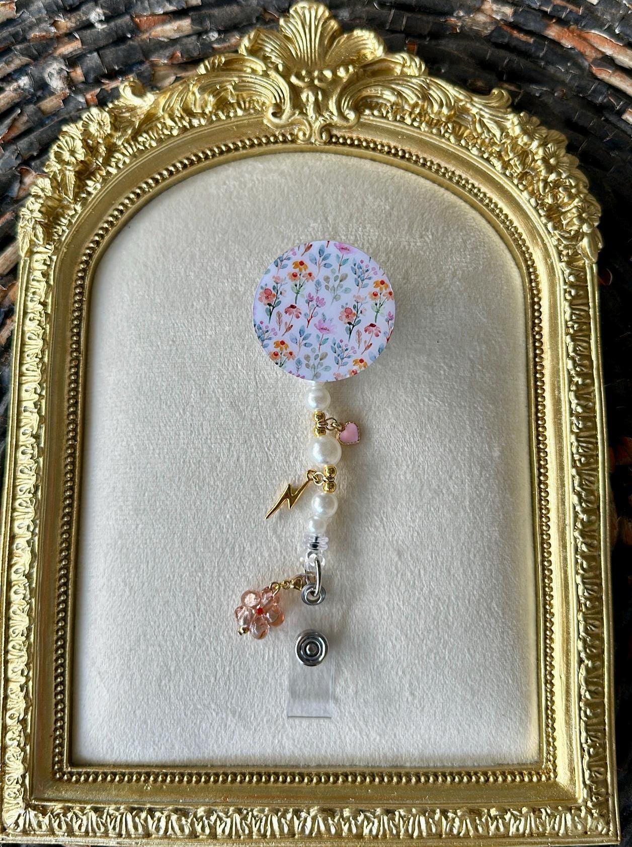 Watercolor Flowers Badge Reel, Floral, Customizable, Alligator Swivel Clip, Charms
