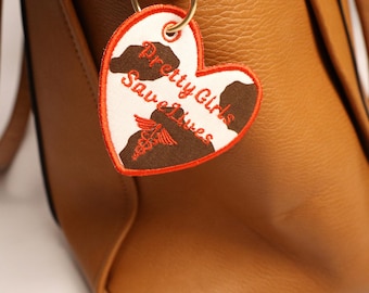Pretty Girls Save Lives Heart Bag Charm, Custom Bag Charm, Embroidered Nurse Gift, Keychain